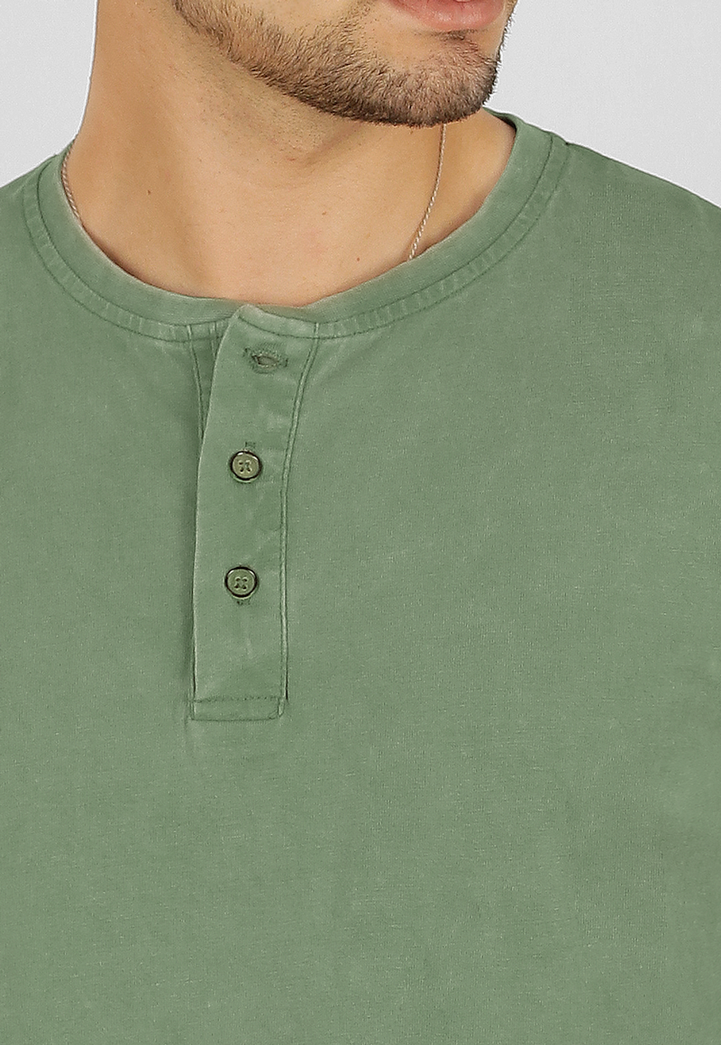 Polera Henley, manga larga, algodón