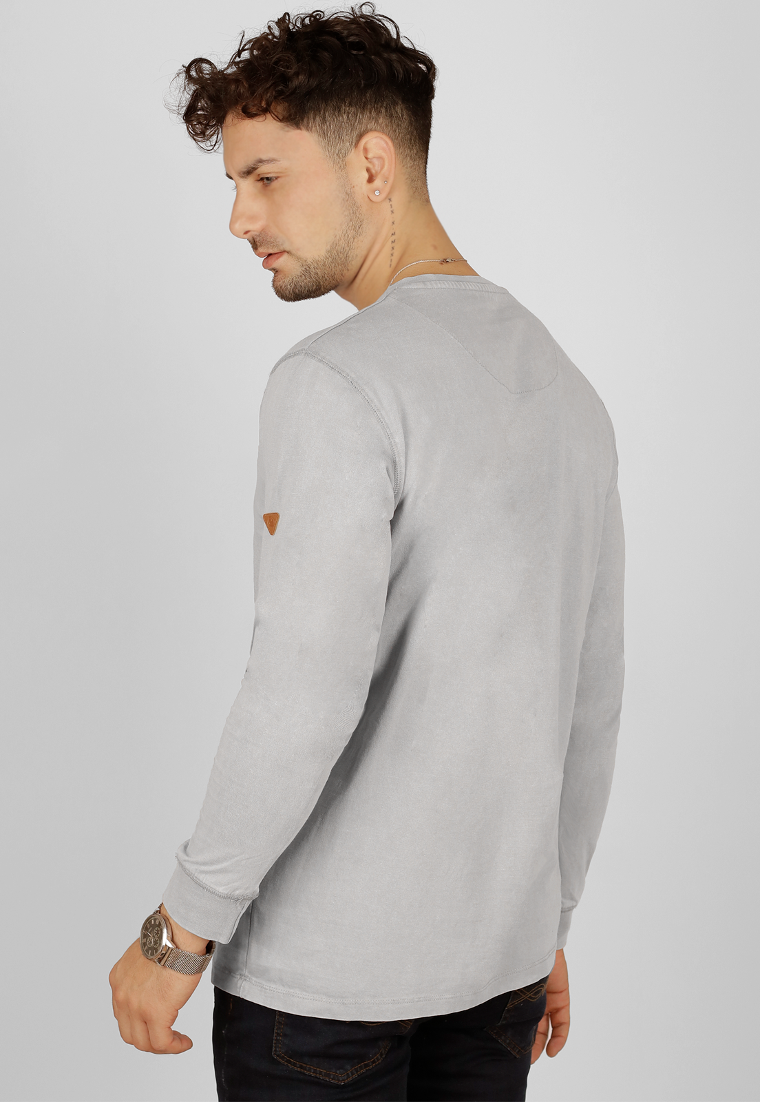 Polera Henley, manga larga, algodón