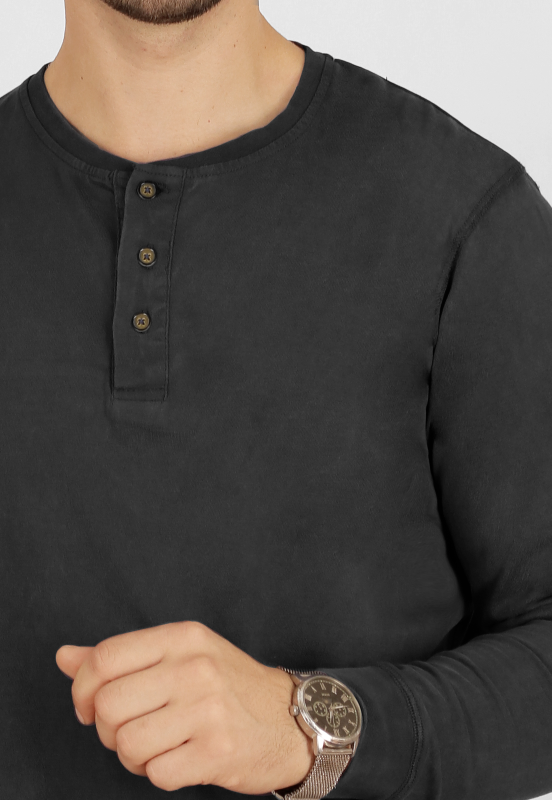 Polera Henley, manga larga, algodón