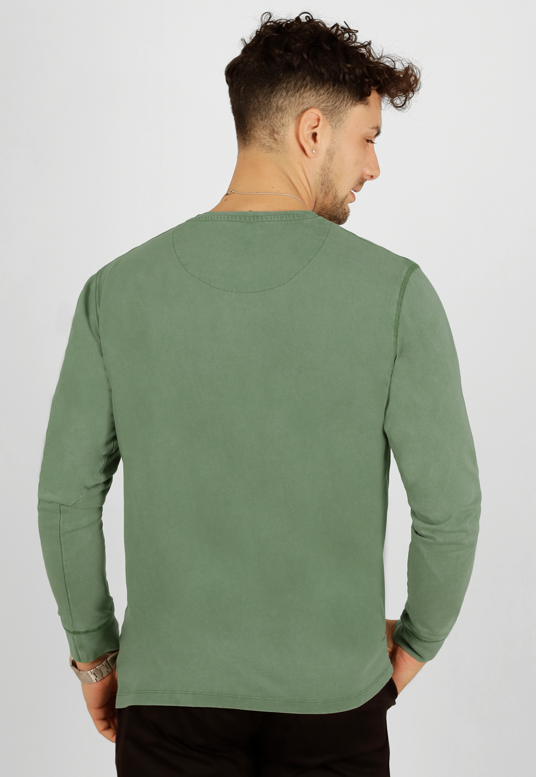 Polera Henley, manga larga, algodón