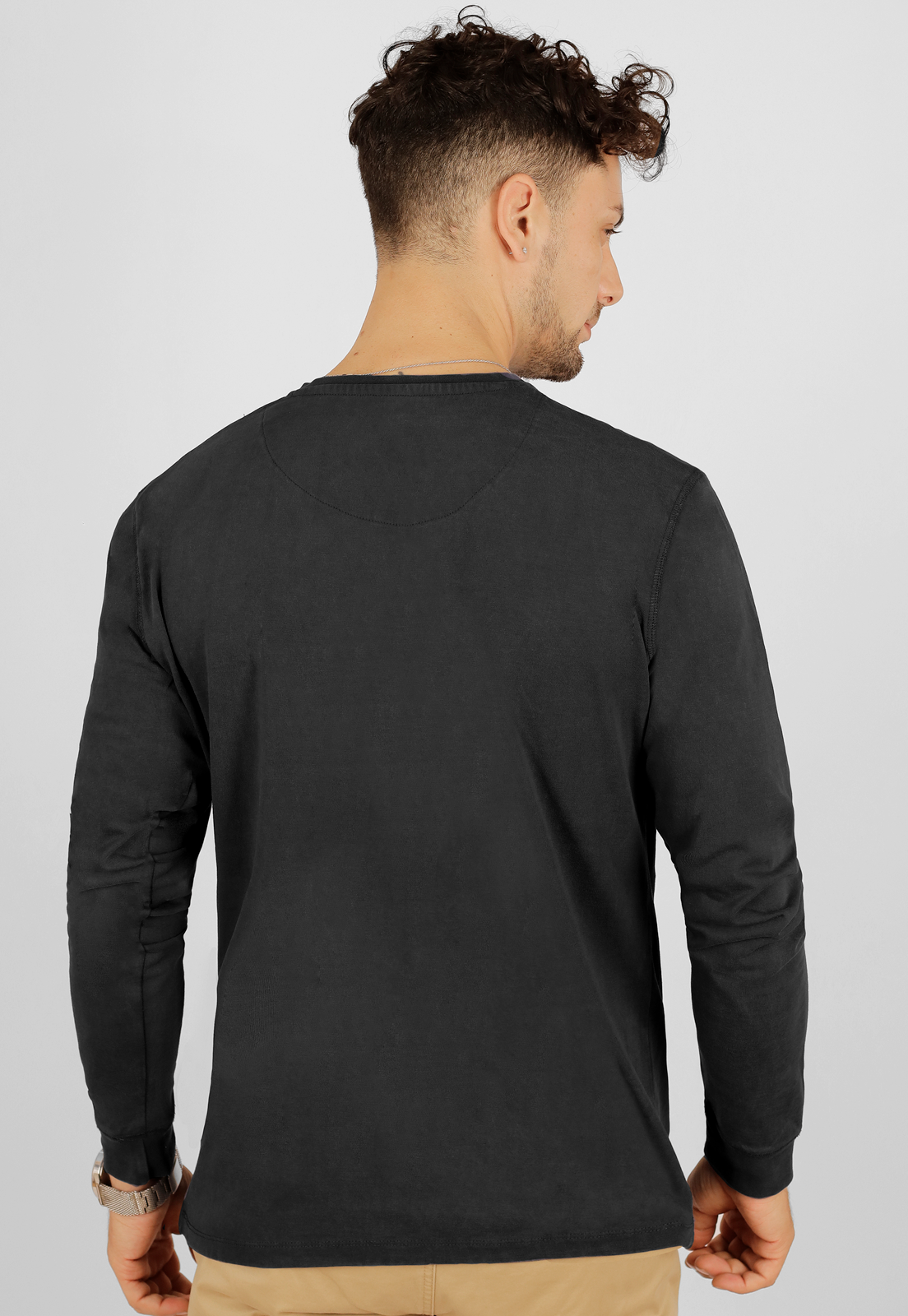 Polera Henley, manga larga, algodón