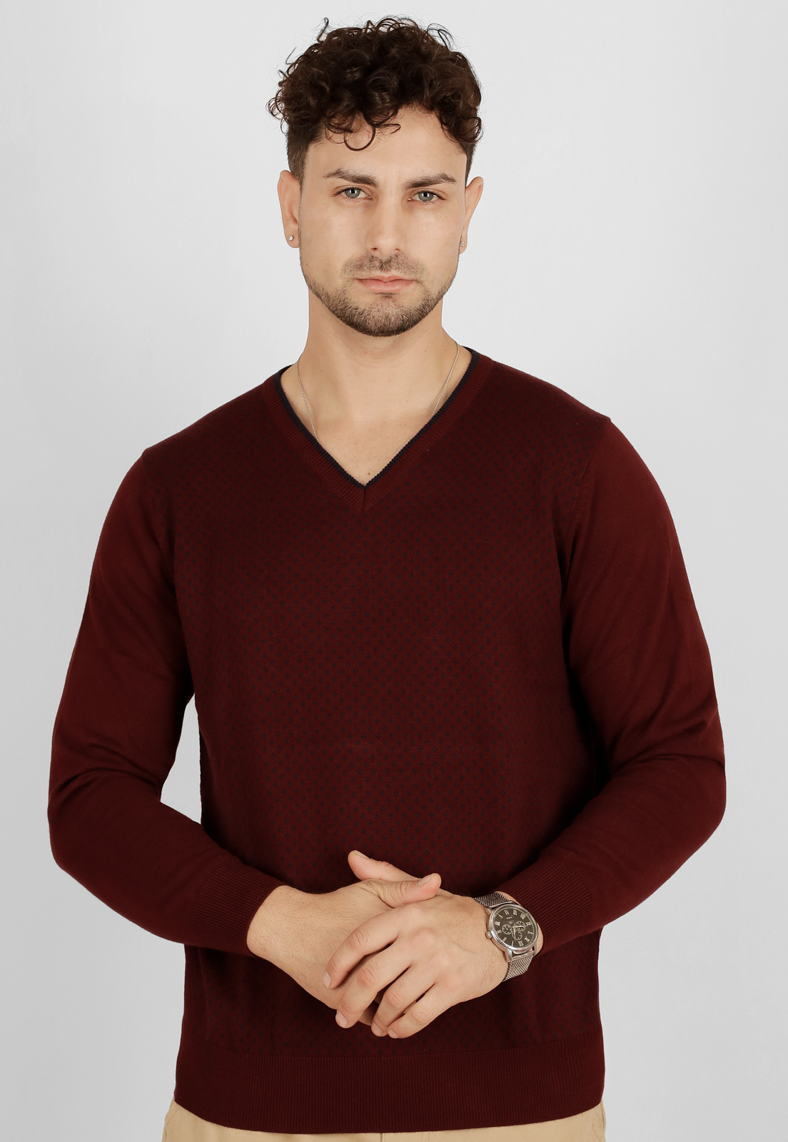 Sweater Jacquard, cuello v
