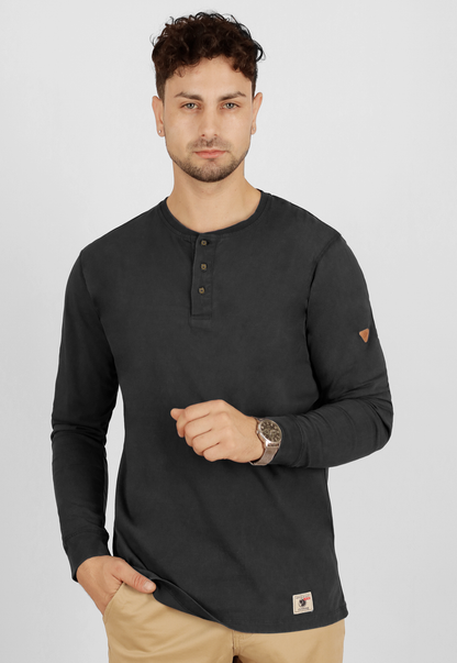Polera Henley, manga larga, algodón