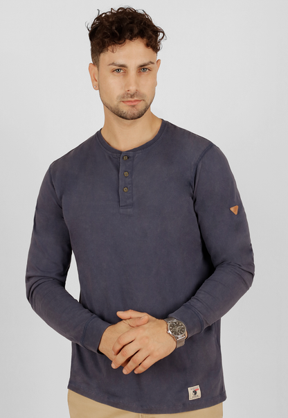 Polera Henley, manga larga, algodón