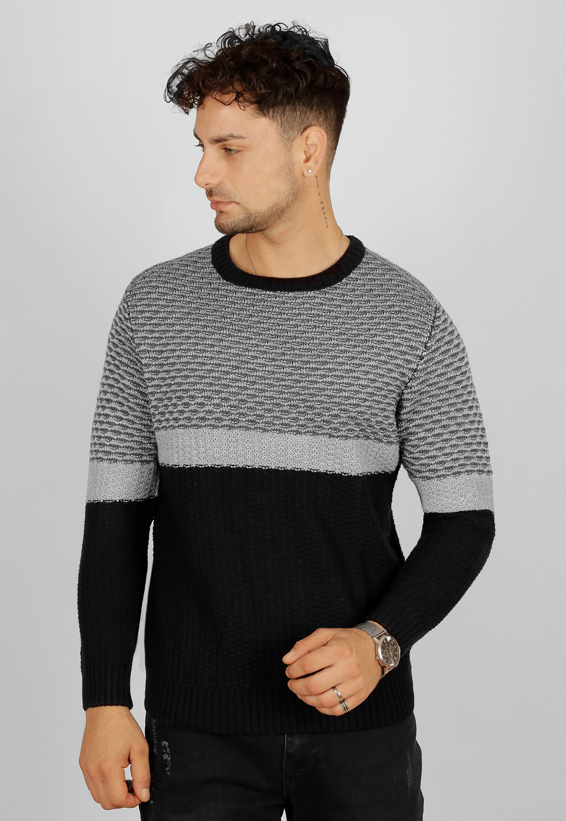 Sweater bicolor cuello polo