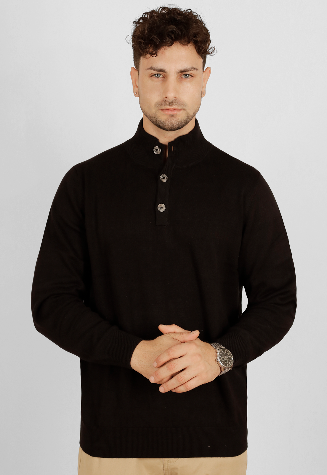 Sweater cuello tejido 3 botones SB695