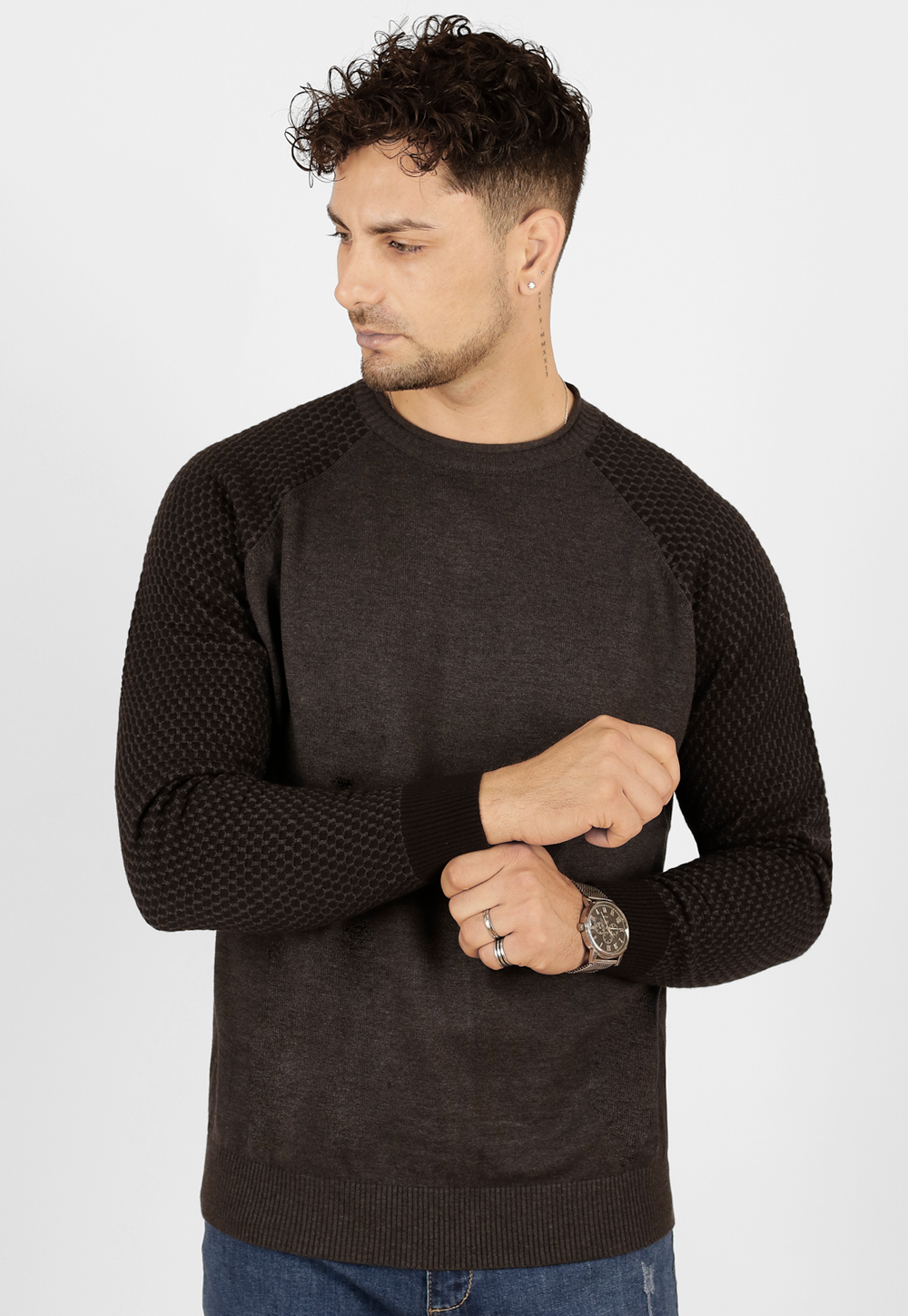 Sweater, manga ranglan, cuello polo