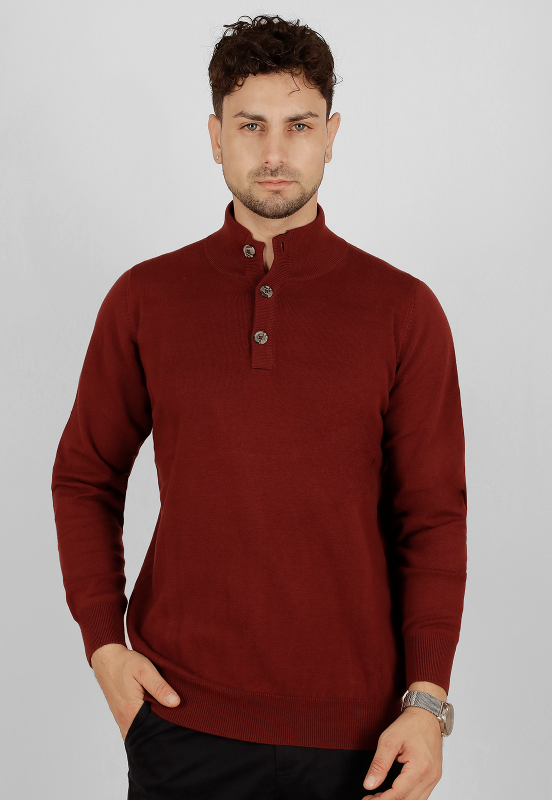 Sweater cuello tejido 3 botones SB695