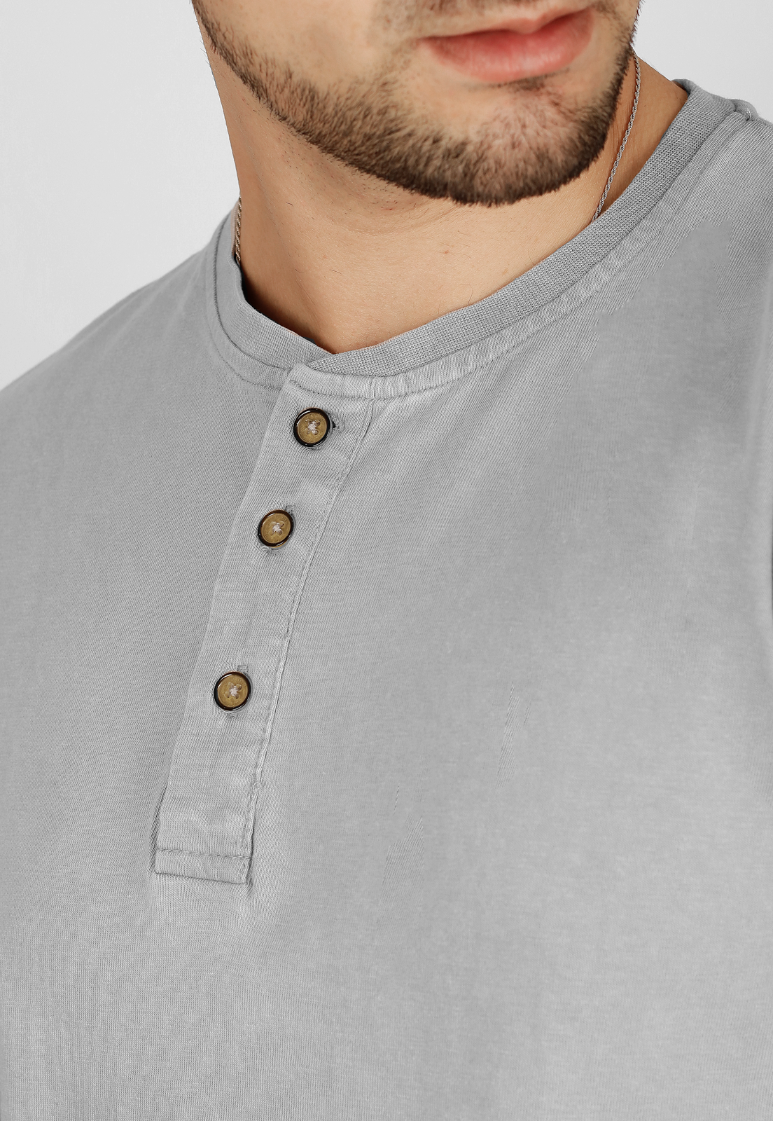 Polera Henley, manga larga, algodón