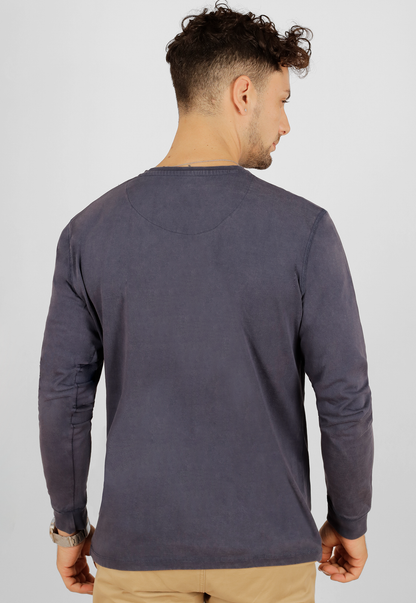 Polera Henley, manga larga, algodón
